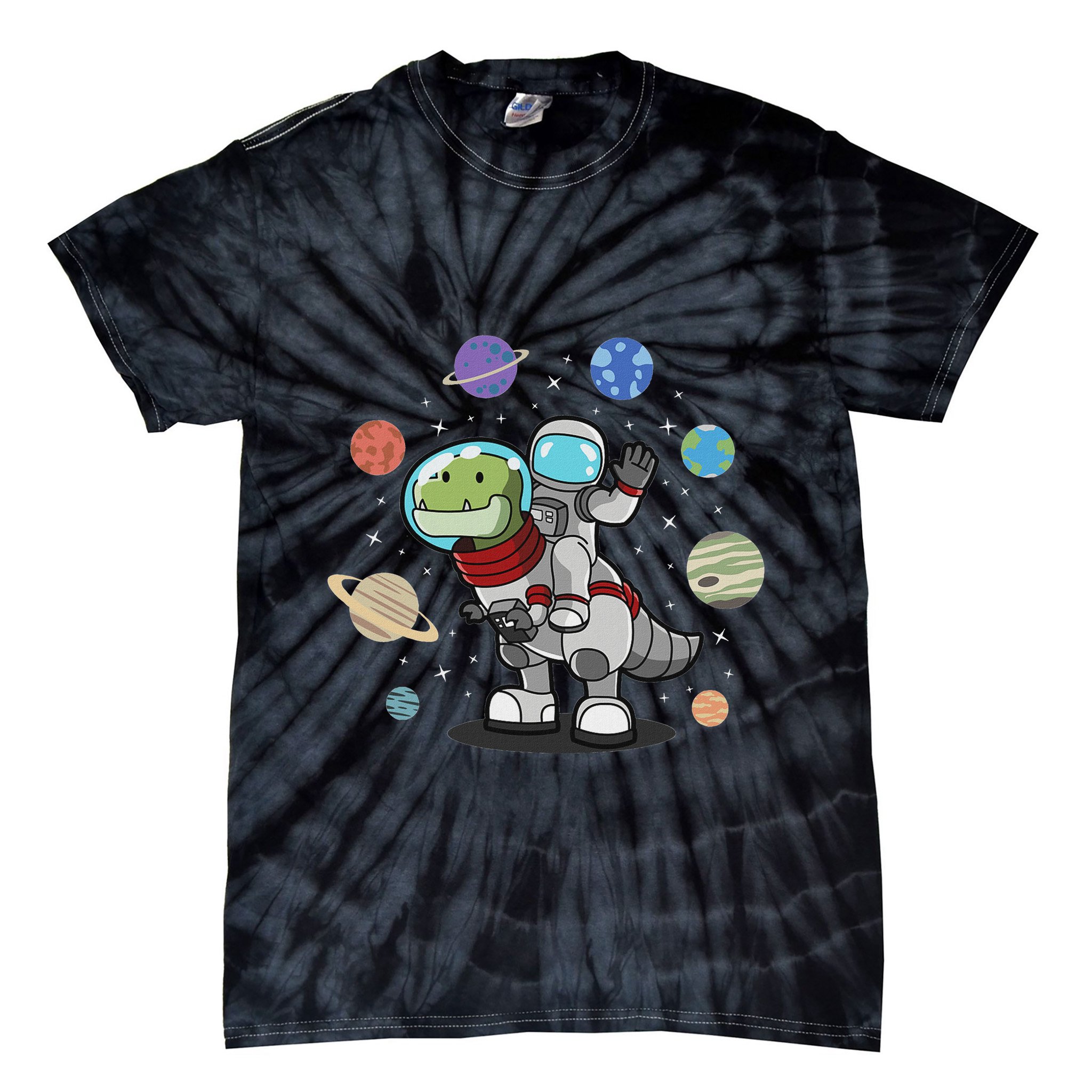 Dinosaur Astronaut & Planets Space & Dino Space Tie-Dye T-Shirt