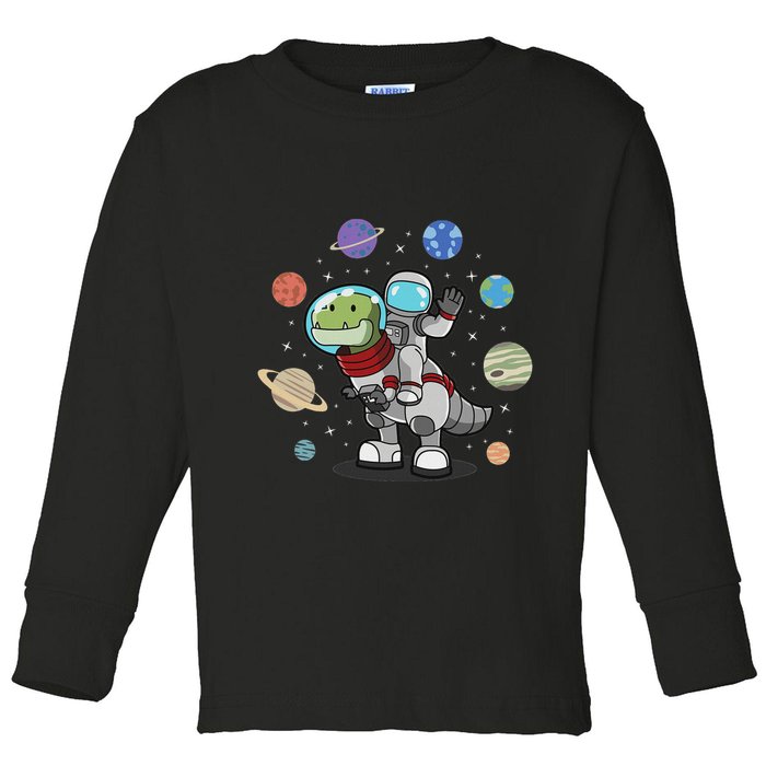 Dinosaur Astronaut & Planets Space & Dino Space Toddler Long Sleeve Shirt