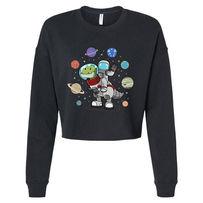 Dinosaur Astronaut & Planets Space & Dino Space Cropped Pullover Crew