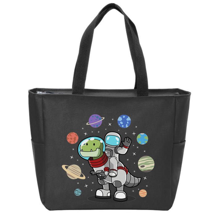 Dinosaur Astronaut & Planets Space & Dino Space Zip Tote Bag