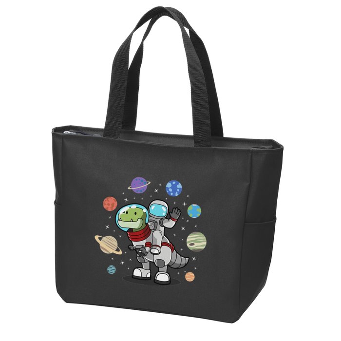 Dinosaur Astronaut & Planets Space & Dino Space Zip Tote Bag