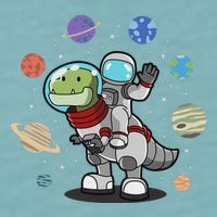 Dinosaur Astronaut & Planets Space & Dino Space Sueded Cloud Jersey T-Shirt