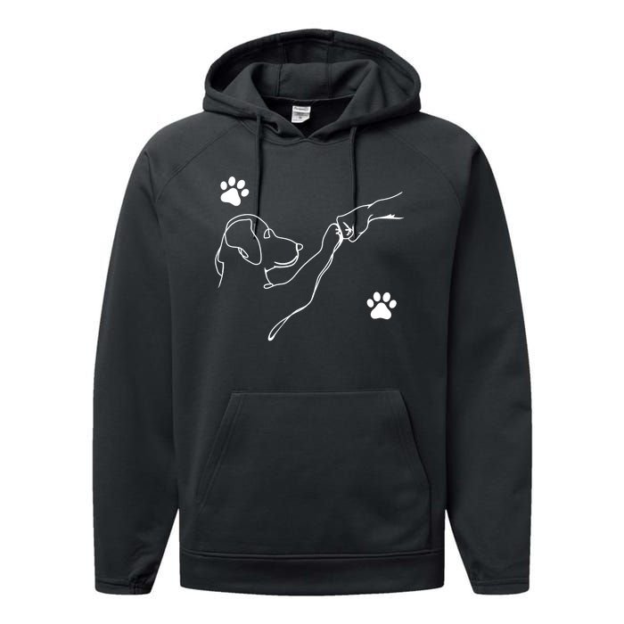 Dog And People Punch Hand Dog Friendship Fist Bump Dogs Paw Performance Fleece Hoodie