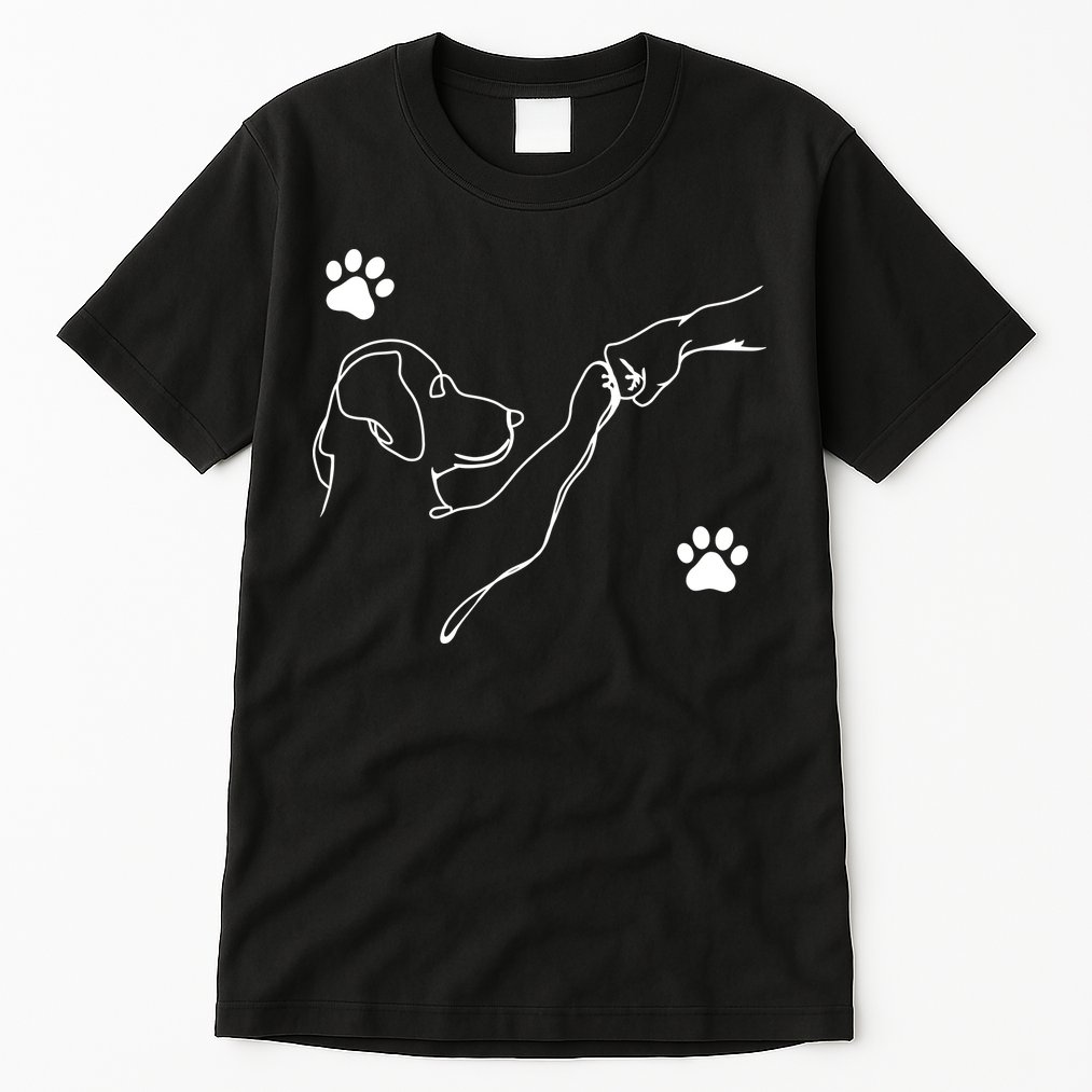 Dog And People Punch Hand Dog Friendship Fist Bump Dogs Paw Tall T-Shirt