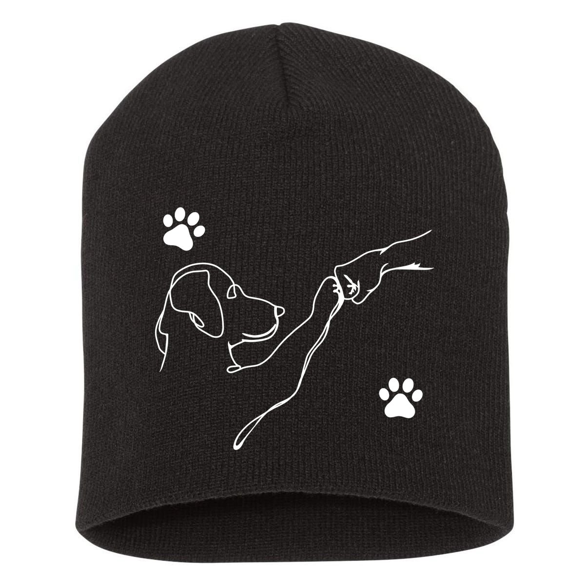 Dog And People Punch Hand Dog Friendship Fist Bump Dogs Paw Short Acrylic Beanie