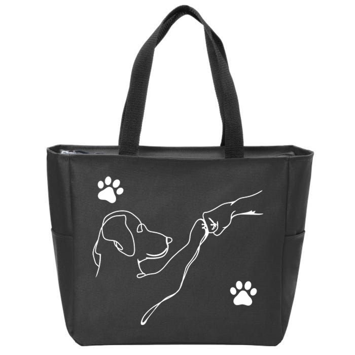 Dog And People Punch Hand Dog Friendship Fist Bump Dogs Paw Zip Tote Bag