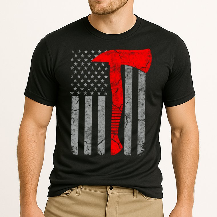 Distressed American Patriot Red Line Axe Firefighter Flag Gift Cooling Performance Crew T-Shirt