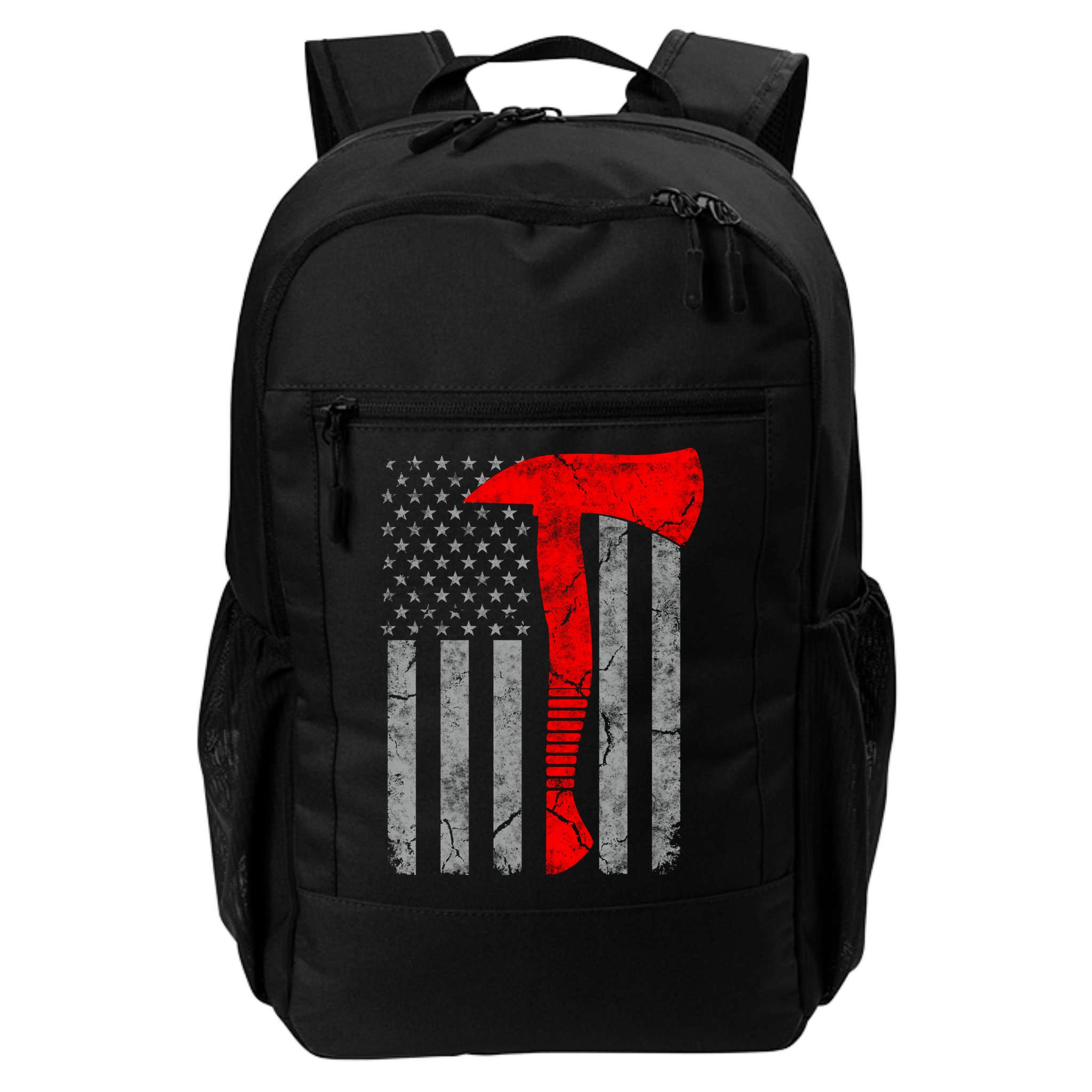 Distressed American Patriot Red Line Axe Firefighter Flag Gift Backpack