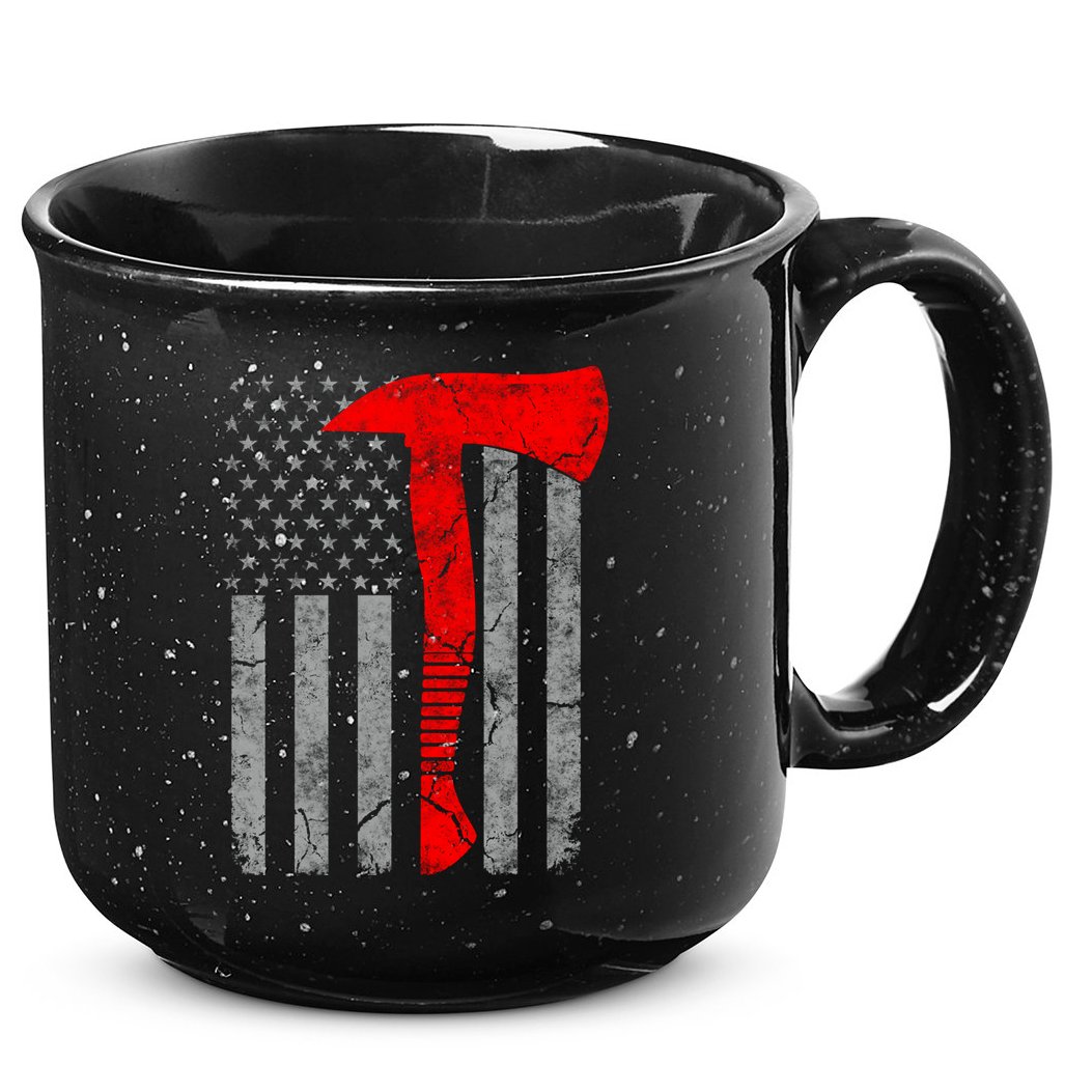 Distressed American Patriot Red Line Axe Firefighter Flag Gift 15oz Campfire Ceramic Mug