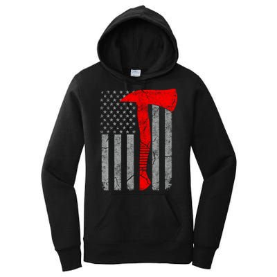 Distressed American Patriot Red Line Axe Firefighter Flag Gift Women's Pullover Hoodie