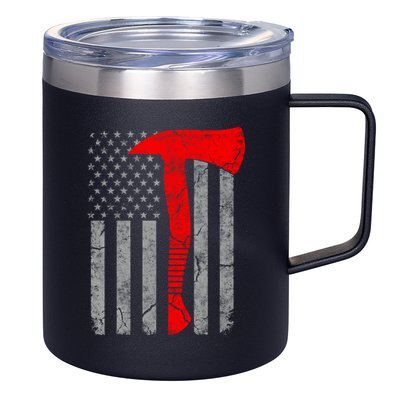 Distressed American Patriot Red Line Axe Firefighter Flag Gift 12oz Stainless Steel Coffee Mug