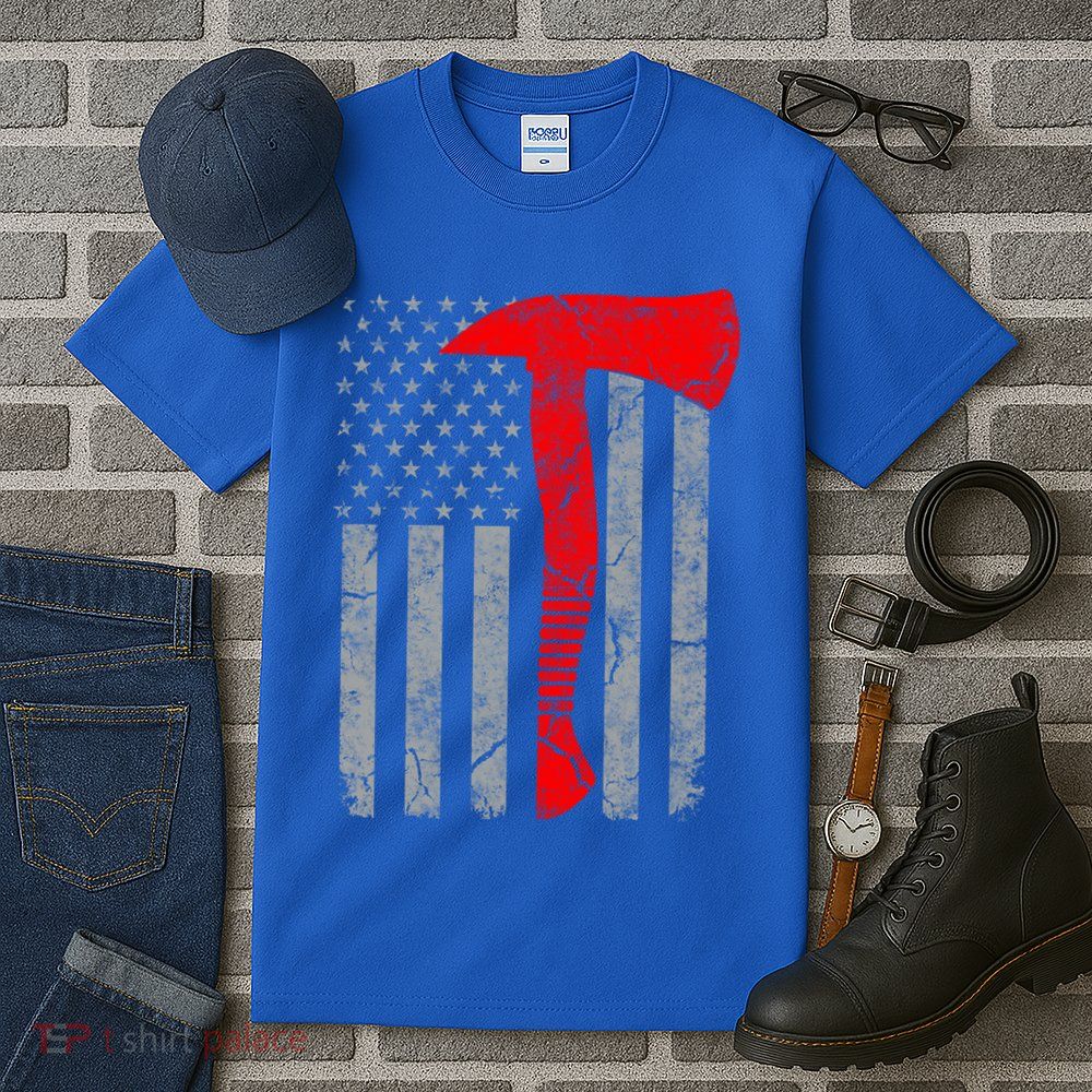 Distressed American Patriot Red Line Axe Firefighter Flag Gift Tall T-Shirt