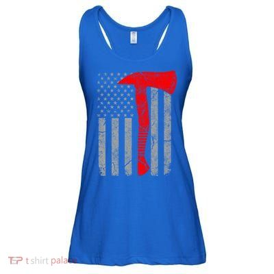 Distressed American Patriot Red Line Axe Firefighter Flag Gift Ladies Essential Flowy Tank