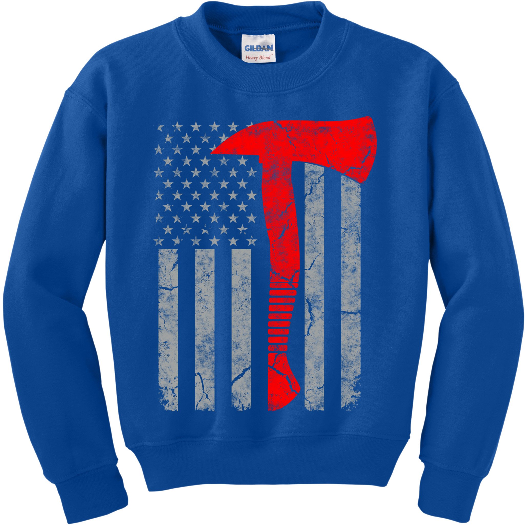 Distressed American Patriot Red Line Axe Firefighter Flag Gift Kids Sweatshirt