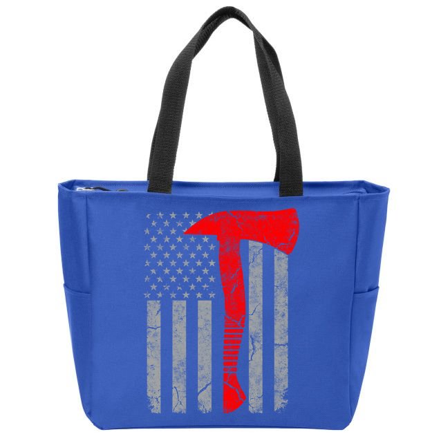 Distressed American Patriot Red Line Axe Firefighter Flag Gift Zip Tote Bag