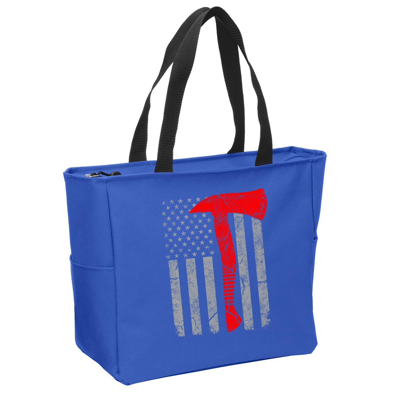 Distressed American Patriot Red Line Axe Firefighter Flag Gift Zip Tote Bag