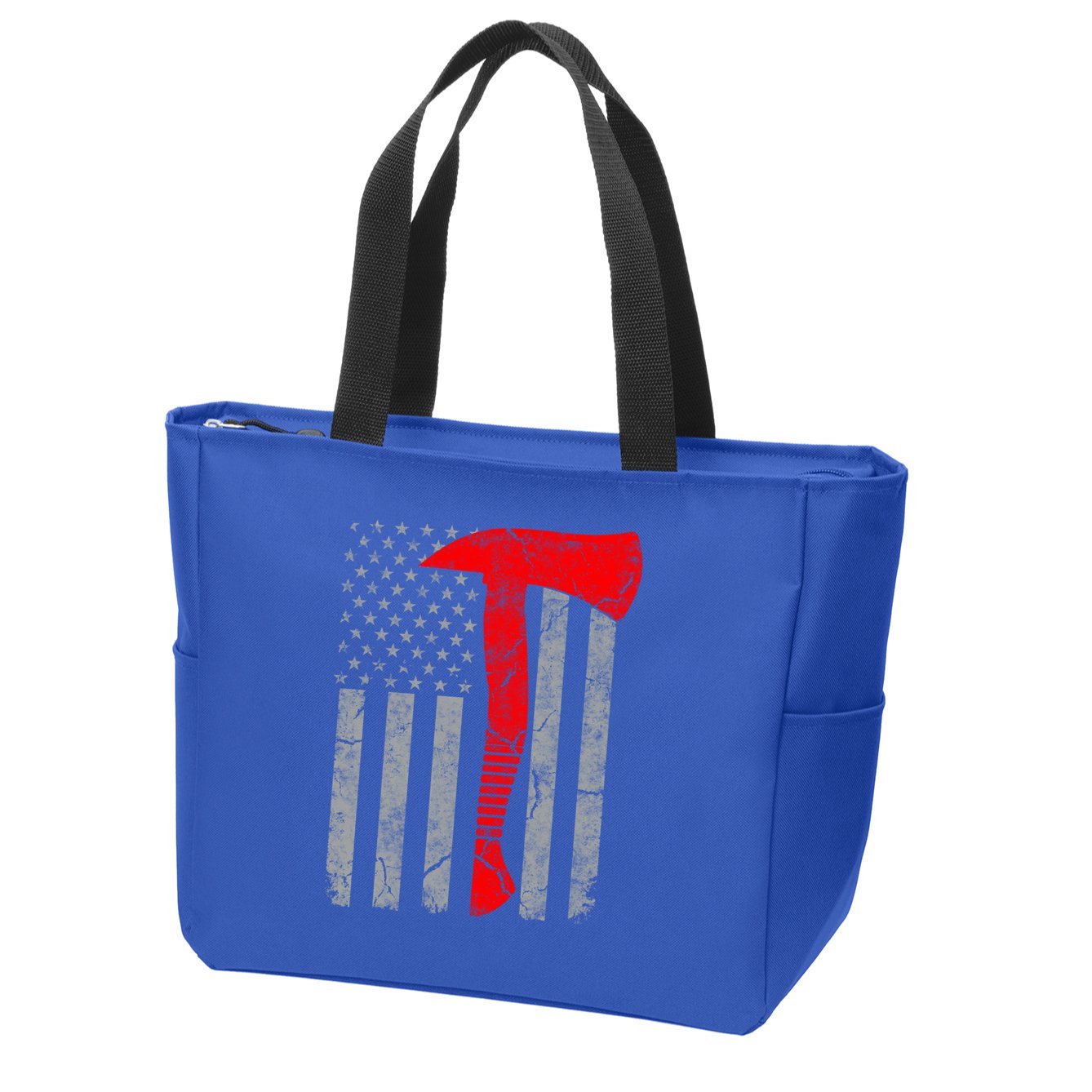 Distressed American Patriot Red Line Axe Firefighter Flag Gift Zip Tote Bag