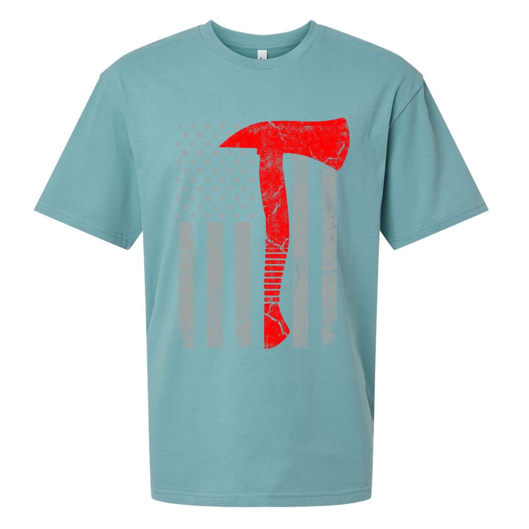 Distressed American Patriot Red Line Axe Firefighter Flag Gift Sueded Cloud Jersey T-Shirt