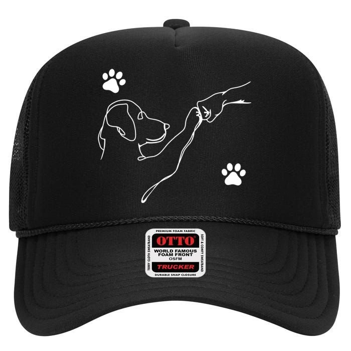 Dog And People Punch Hand Dog Friendship Fist Bump DogS Paw High Crown Mesh Back Trucker Hat