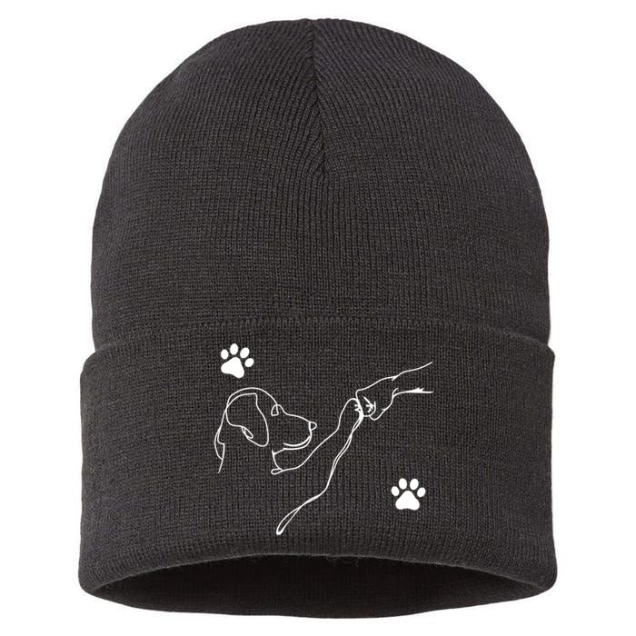 Dog And People Punch Hand Dog Friendship Fist Bump DogS Paw Sustainable Knit Beanie