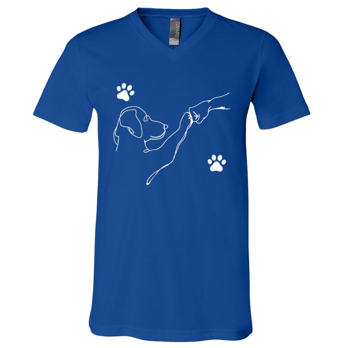 Dog And People Punch Hand Dog Friendship Fist Bump Dogs Paw V-Neck T-Shirt