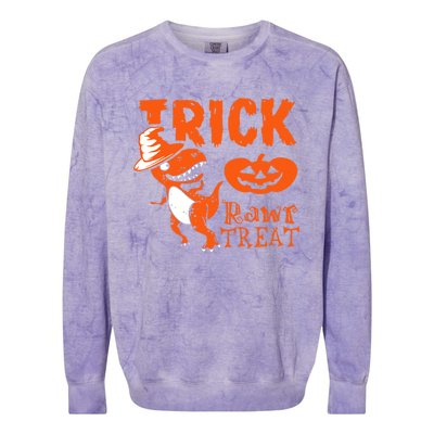 Dinosaur And Pumpkin Trick Rawr Treat Cute Gift Colorblast Crewneck Sweatshirt