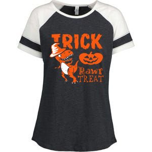 Dinosaur And Pumpkin Trick Rawr Treat Cute Gift Enza Ladies Jersey Colorblock Tee