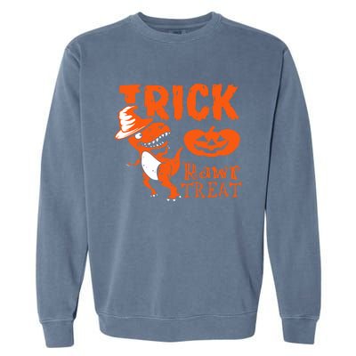 Dinosaur And Pumpkin Trick Rawr Treat Cute Gift Garment-Dyed Sweatshirt