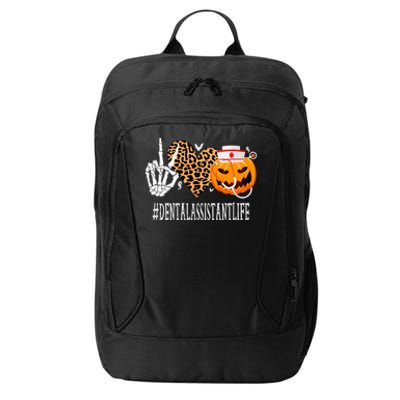 Dental Assistant Peace Love Pumpkin Funny Halloween Leopard Gift City Backpack