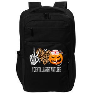 Dental Assistant Peace Love Pumpkin Funny Halloween Leopard Gift Impact Tech Backpack