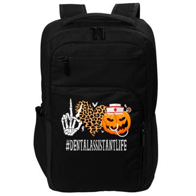 Dental Assistant Peace Love Pumpkin Funny Halloween Leopard Gift Impact Tech Backpack