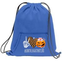 Dental Assistant Peace Love Pumpkin Funny Halloween Leopard Gift Sweatshirt Cinch Pack Bag