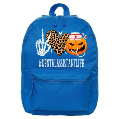 Dental Assistant Peace Love Pumpkin Funny Halloween Leopard Gift 16 in Basic Backpack