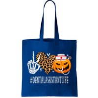 Dental Assistant Peace Love Pumpkin Funny Halloween Leopard Gift Tote Bag