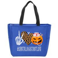 Dental Assistant Peace Love Pumpkin Funny Halloween Leopard Gift Zip Tote Bag