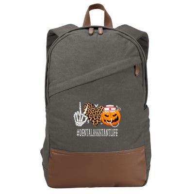 Dental Assistant Peace Love Pumpkin Funny Halloween Leopard Gift Cotton Canvas Backpack