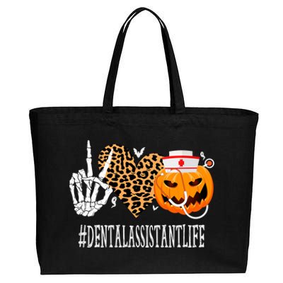 Dental Assistant Peace Love Pumpkin Funny Halloween Leopard Gift Cotton Canvas Jumbo Tote