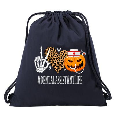 Dental Assistant Peace Love Pumpkin Funny Halloween Leopard Gift Drawstring Bag