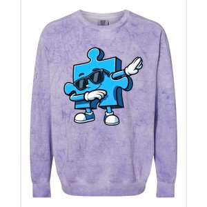 Dabbing Autism Puzzle Autism Awareness Funny Gift Colorblast Crewneck Sweatshirt