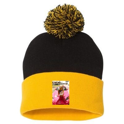 Devon Aoki Pink Race Car Pom Pom 12in Knit Beanie