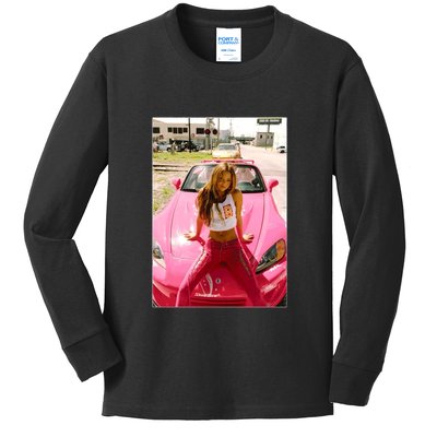 Devon Aoki Pink Race Car Kids Long Sleeve Shirt