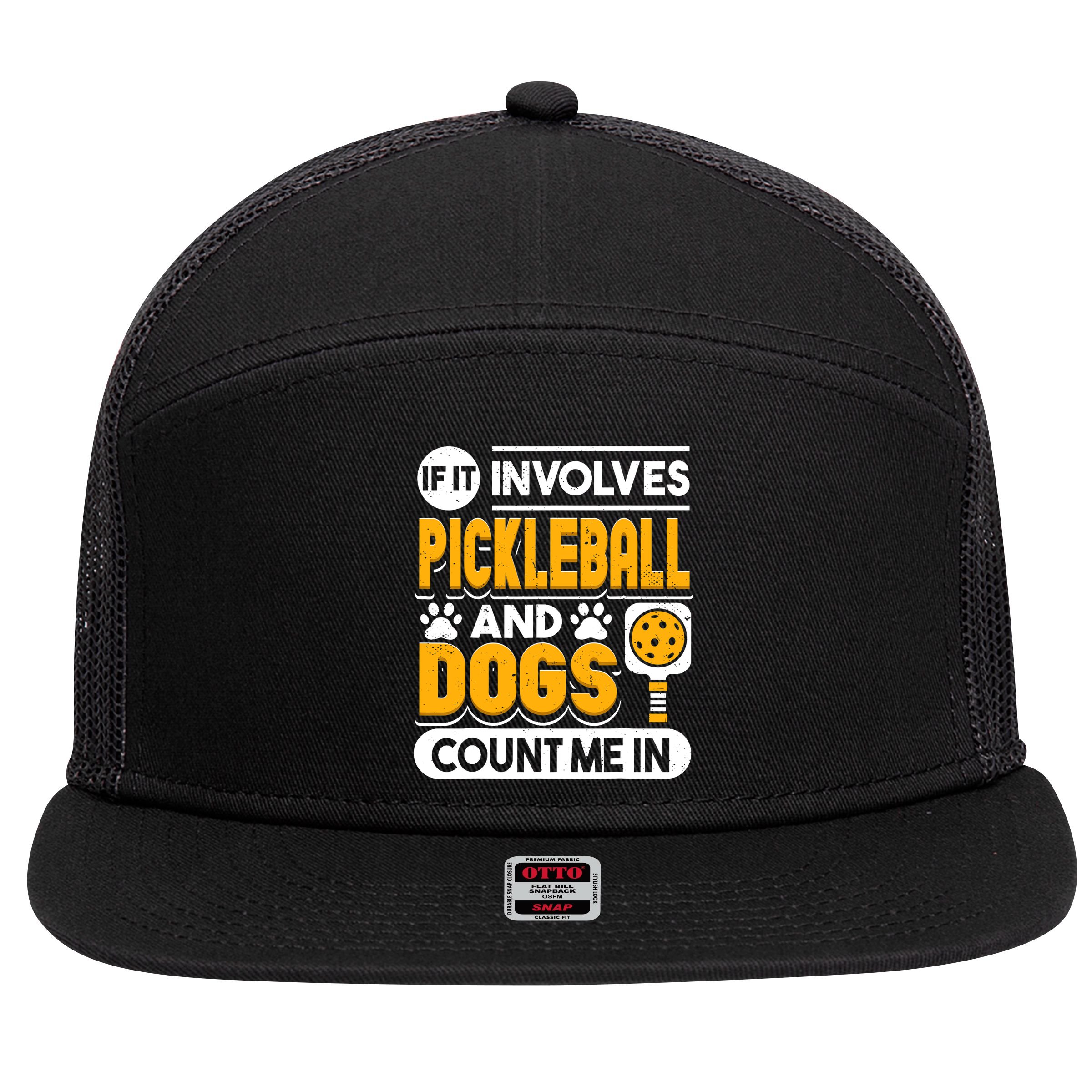 Dogs And Pickleball Lover 7 Panel Mesh Trucker Snapback Hat