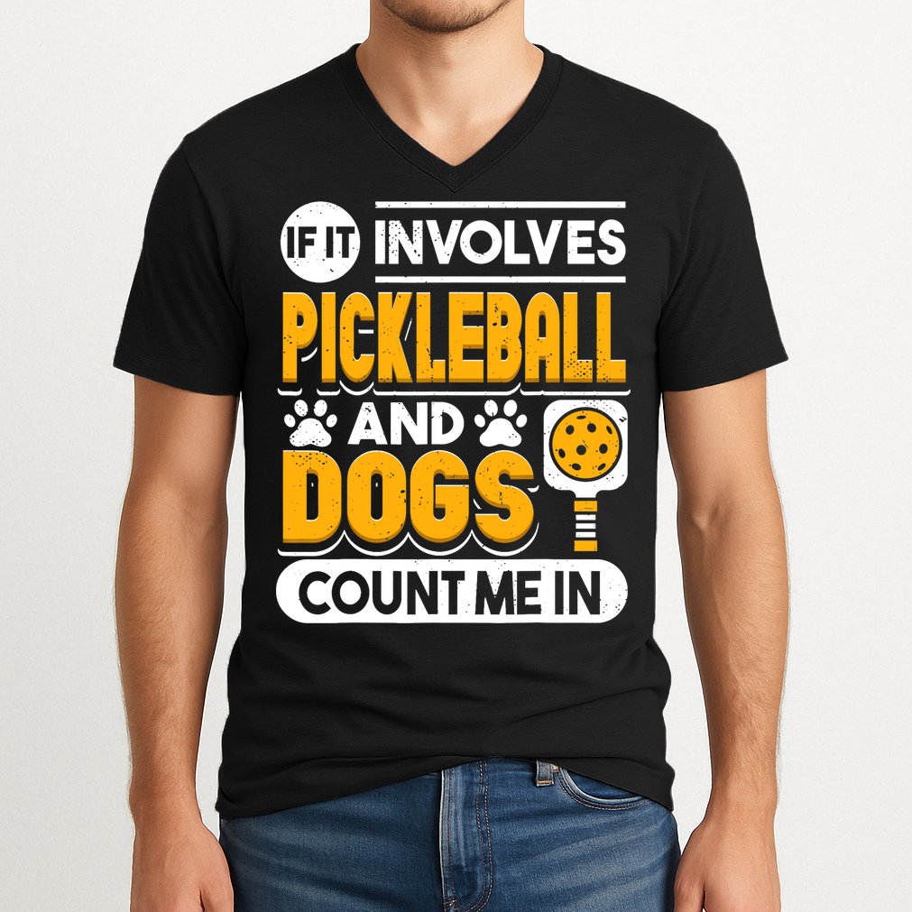 Dogs And Pickleball Lover V-Neck T-Shirt