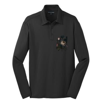 Dark Academia Peony Botanical Silk Touch Performance Long Sleeve Polo