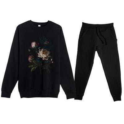 Dark Academia Peony Botanical Premium Crewneck Sweatsuit Set