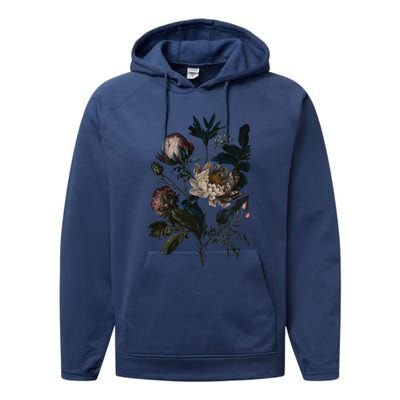 Dark Academia Peony Botanical Performance Fleece Hoodie