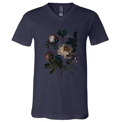 Dark Academia Peony Botanical V-Neck T-Shirt