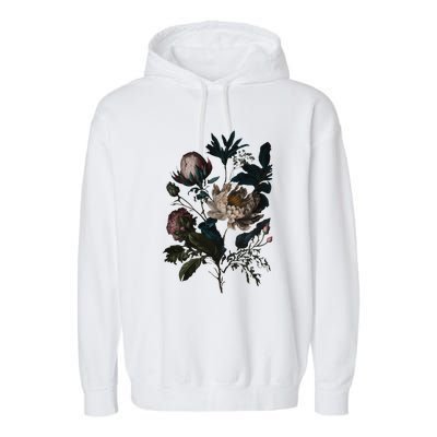 Dark Academia Peony Botanical Garment-Dyed Fleece Hoodie