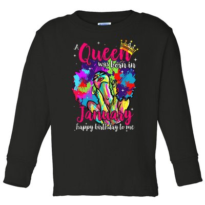 Dashiki A Queen Was Born In January Happy Birthday To Me Toddler Long Sleeve Shirt