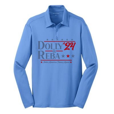 Dolly And Reba 2024 Make America Fancy Again Retro Silk Touch Performance Long Sleeve Polo